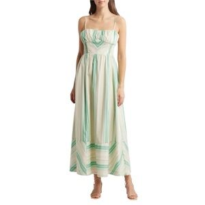 Du Paradis Anthurium Green Striped Maxi Dress NWT Size S